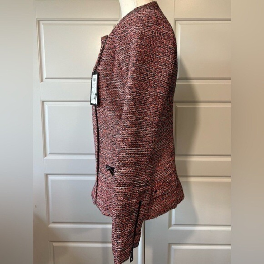 NWT Iconic Trend Asymmetric Zip Jacket Women 12 Black Neon Orange Tweed Moto - Picture 10 of 14